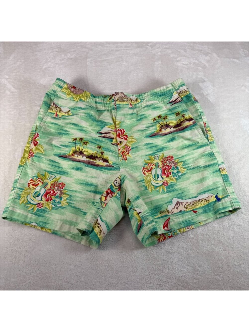 Polo Ralph Lauren Mens M Hawaiian Shorts Tropical Island Cruise Casual Palm Tree